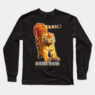 Large tiger doing a stretch exercise - silver text 1 Long Sleeve T-Shirt